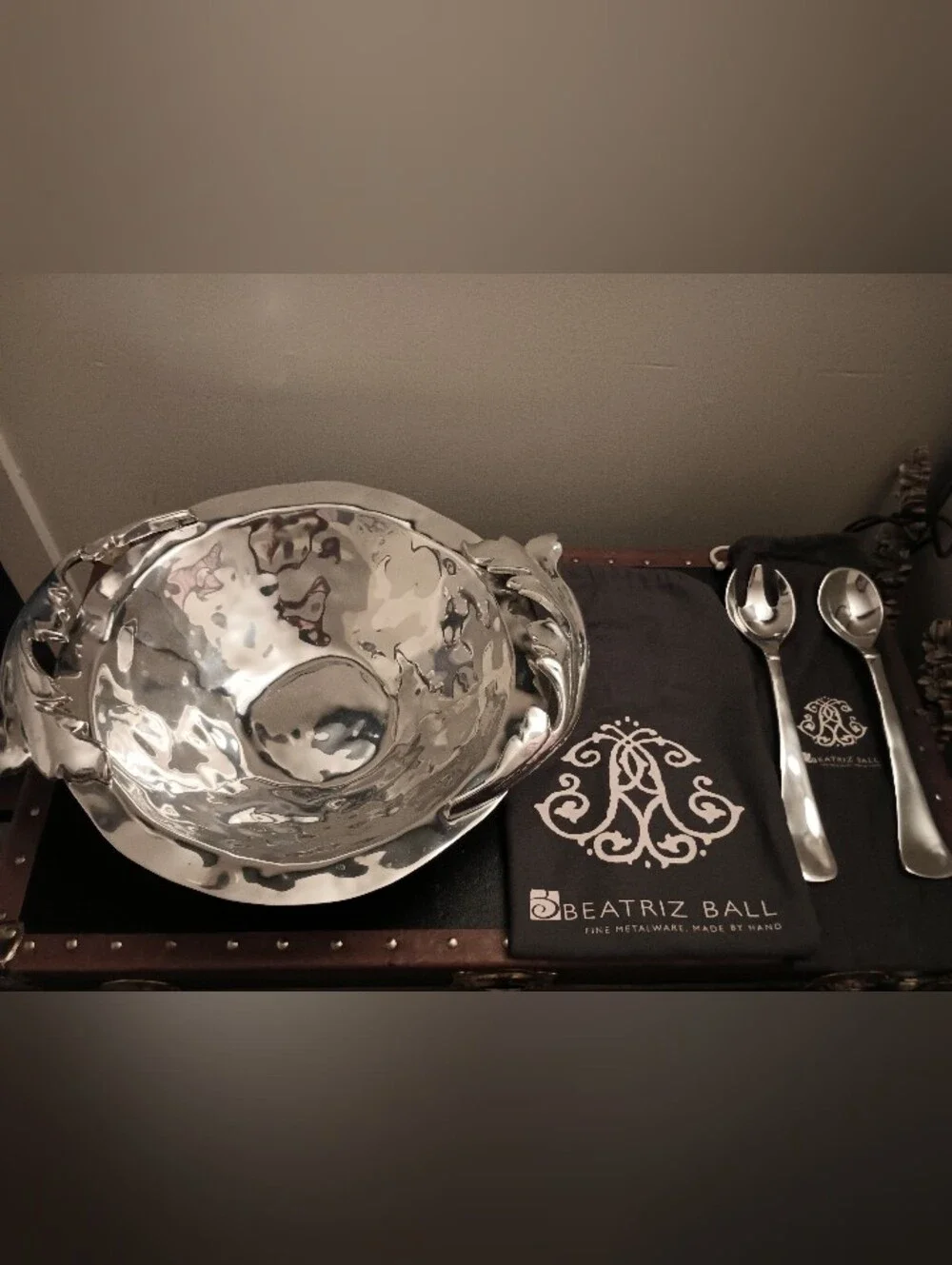Beatriz Ball Stainless Salad Serving Set W Serving Utensils Polished Silver Tone
